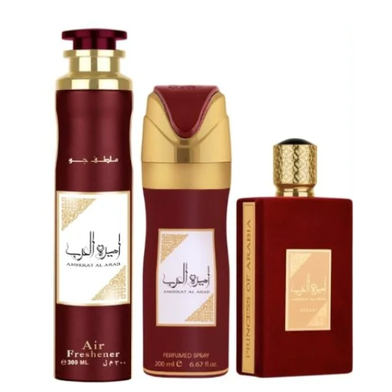 Asdaaf Ameerat Al Arab gift set - EDP 100 ml + Perfumed Spray 200 ml +Room Freshener 300 ml